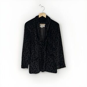 Vtg Norma Kamali  Womens  Blazer Jacket Size 12 Black Velvet Swirl Pattern